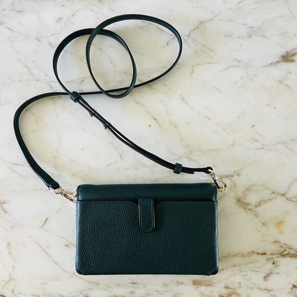 MICHAEL KORS Mott Dark Atlantic Green Leather Phone Crossbody Bag - Picture 5 of 10